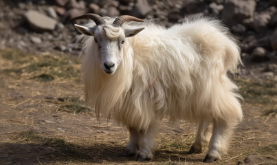 Tibetan wild goat in the mountains. 
