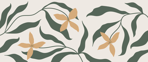 Abstract vector botanical art in art nouveau style. Natural hand drawn pattern with flowers, leaves, branches. Modern style Design for fabric, print, cover, banner, wallpaper.