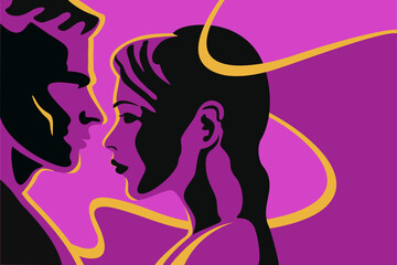 Cuddling people - embrace in purple yellow colors