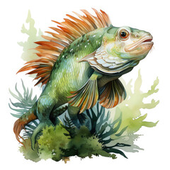 Fototapeta premium watercolor Tilapia dragon Teaclipart, Generative Ai