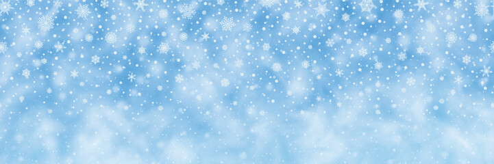 Winter sky, blizzard and snowfall, snowflakes, panoramic view	 - obrazy, fototapety, plakaty