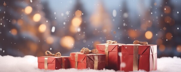 Beautiful Christmas background with Christmas gifts and snow