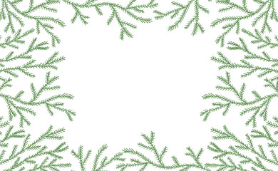 Frame, branches of spruce tree in hand drawn style on white background. Vector illustration