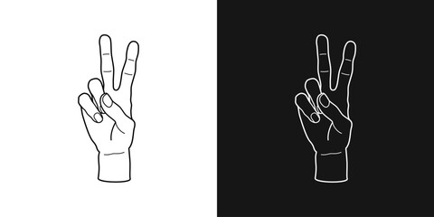 Fototapeta premium 2 fingers hand vector illustration. Hand with bent fingers, peace symbol