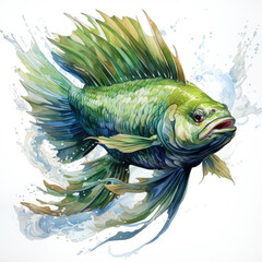 watercolor Tilapia dragon Teaclipart, Generative Ai