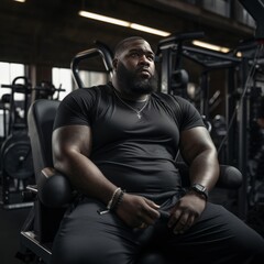 Overweight black man in the gym