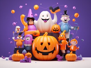 Obraz na płótnie Canvas A minimalist character illustration of a group of people celebrating a Halloween party