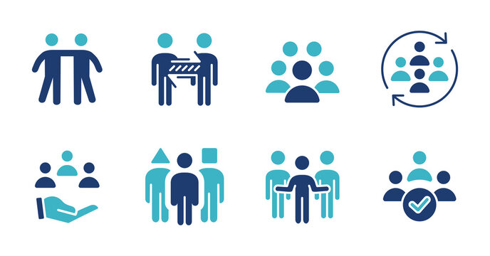 business employment social network partnership icon set human resource teamwork connection leadership training improvement vector illustration
