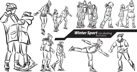 Ice skater people doodle set collection design drawing vector illustration