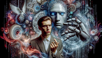 The Artist's Dramatic Fear of being Eaten by AI Artificial intelligence Wallpaper Backdrop Background Brainstorming Digital Art Card Cover