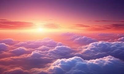 beautiful clouds with a lovely sunset, colorful and realistic aerial view. Generative AI