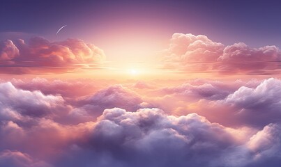Fototapeta premium beautiful clouds with a lovely sunset, colorful and realistic aerial view. Generative AI