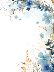 a floral background with blue and orange flowers. Abstract Cerulean color foliage background with negative space for copy.