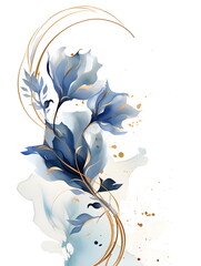 a painting of blue flowers on a white background. Abstract Cerulean color foliage background with negative space for copy.
