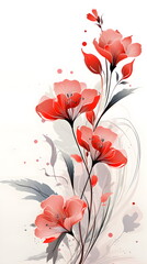 a painting of red flowers on a white background. Abstract Crimson foliage background with negative space for copy.