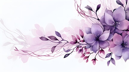 a painting of purple flowers on a white background. Abstract Violet foliage background with negative space for copy.