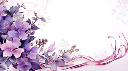 a bunch of purple flowers on a white background. Abstract Violet foliage background with negative space for copy.