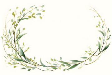 a wreath of green leaves on a white background. Abstract Olive color foliage background with negative space for copy.