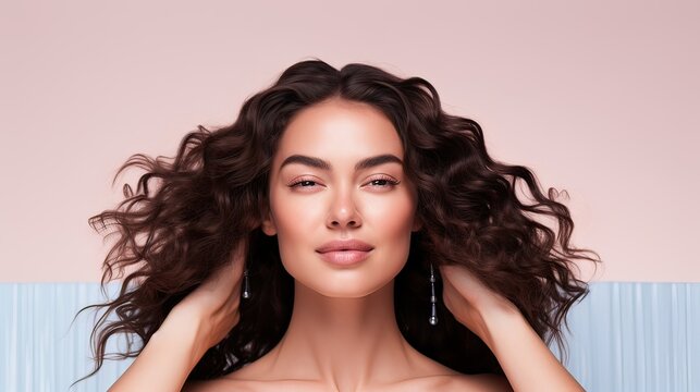 A woman elegantly uses a curling iron. Hair perfection, beauty ritual, curling wand, gorgeous waves, voluminous hairstyle, hairstyling finesse, beauty enhancement. Generated by AI