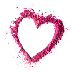 Sample of pink lilac blush, heart shaped eye shadow isolated on white background.