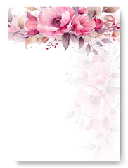 Border frame with pink peony floral watercolor background of wedding invitation.