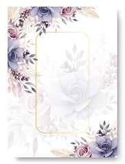 Minimalist purple rose wedding invitation card template design. Rustic theme wedding card invitation.
