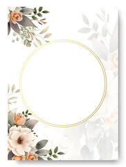 Wedding invitation template with beautiful nude anemone flower. Set of floral wedding invitation card. Watercolor flower and leaves
