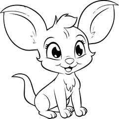 Coloring book, Fennec fox illustration, kawaii style, line drawing, Fennec fox