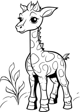 Coloring book, illustration of Giraffe, kawaii style, line drawing, Giraffe