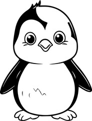 Coloring book, Penguin illustration, kawaii style, line drawing, Penguin