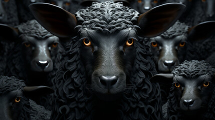 Grupo de ovejas negras de frente.