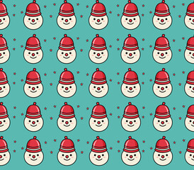 Seamless pattern with funny snowmen heads and stars