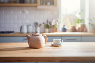 Fototapeta na wymiar Imagen de una encimera de cocina con una tetera y una taza.
