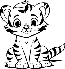 Coloring book, Tiger illustration, kawaii style, line drawing, Tiger