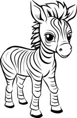 Coloring book, Zebra illustration, kawaii style, line drawing, Zebra