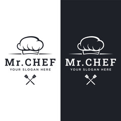 Kitchen logo design with creative chef's hat and cooking utensils. Logo for restaurant, chef, business.