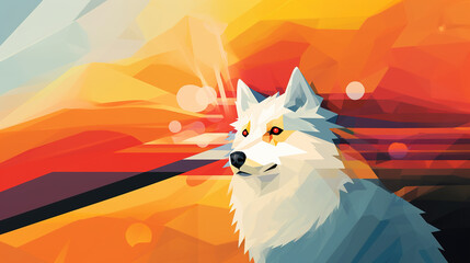 a lonely brave white wolf in an abstract modern design, geometrical background