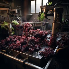 Wine production, washing black grapes