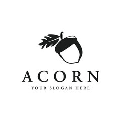 Acorn logo template design with branching vintage oak leaves.Logo for forest, business, vector. - obrazy, fototapety, plakaty