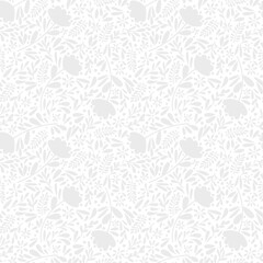 Fototapeta premium White floral texture, seamless vector pattern, lace inspired background with leaves and flovers