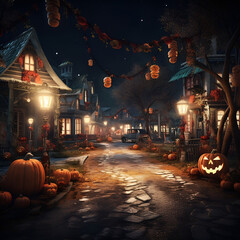 vintage street decorated in halloween style