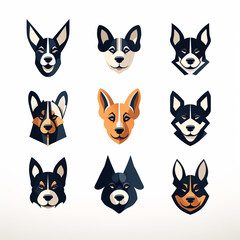 Set of dog heads. Different breeds of dogs. Vector illustration.