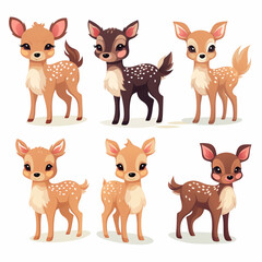 Set of cute little fawns. Vector illustration in cartoon style.