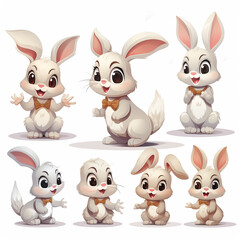 Obraz na płótnie Canvas Cute rabbit cartoon character with different poses and expressions. Vector illustration.