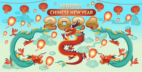 Obraz premium Chinese dragon, symbol of 2024. zodiac symbol, Calendar 2024