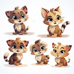 Cute cat cartoon character with different facial expressions. Vector illustration.
