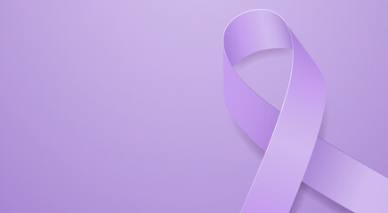National Cancer Prevention Month concept. Banner with purple ribbon and text. Vector illustration.