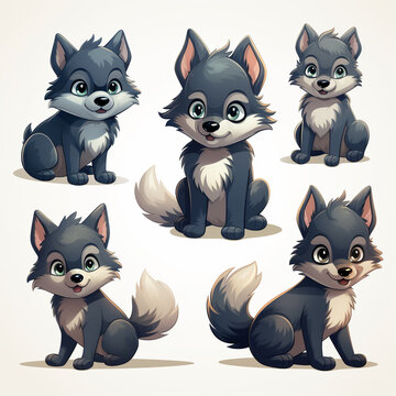 Set of cute cartoon squirrel in different poses. Vector illustration.
