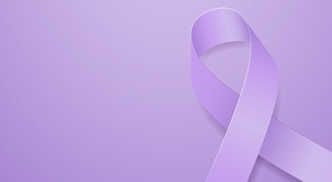 National Cancer Prevention Month concept. Banner with purple ribbon and text. Vector illustration.