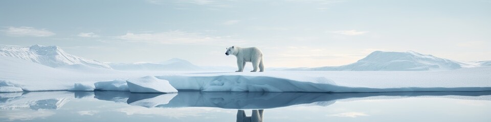 Polar bear on ice floe in arctic sea. Wildlife nature. Melting iceberg and global warming. Climate change concept